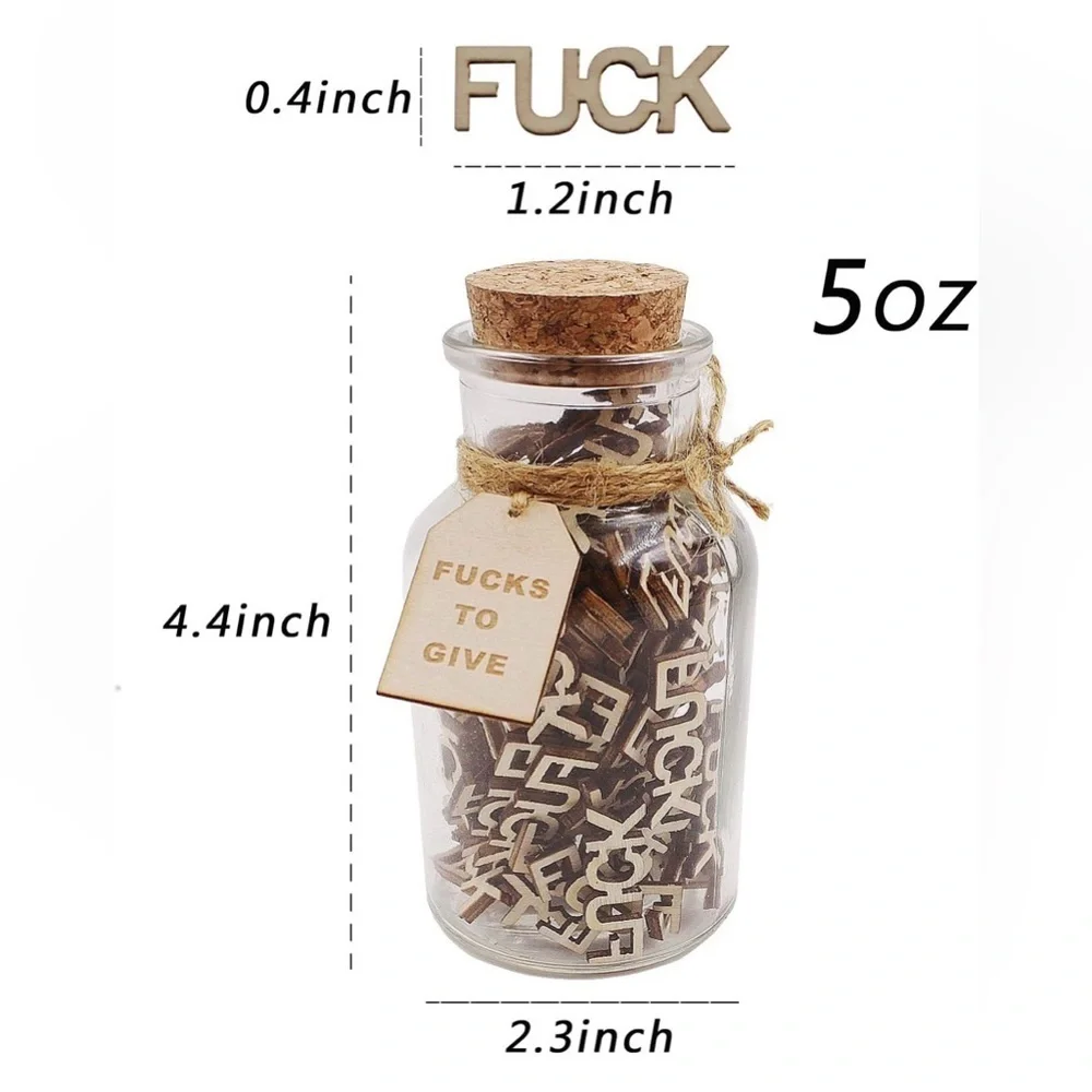 Fcks to Give Jar Funny Gag Gift Wooden Letter Bottle